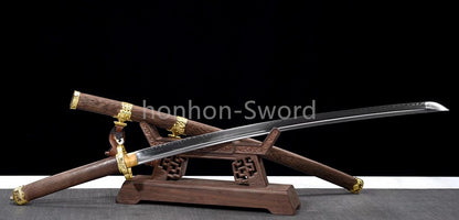 Katana à lame bleue en acier à haute teneur en carbone 1095, épée de samouraï japonais, épée complète noire 