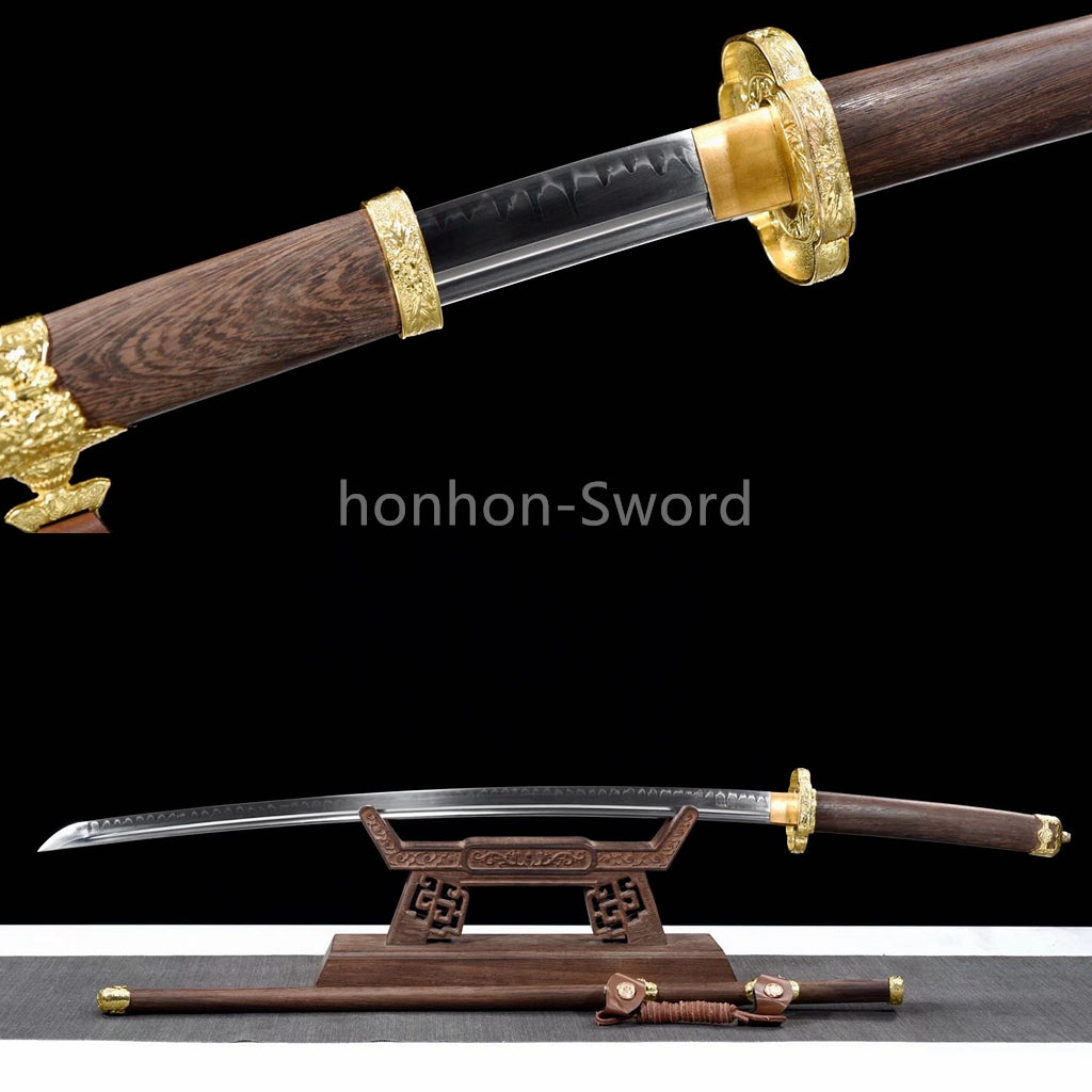 Katana à lame bleue en acier à haute teneur en carbone 1095, épée de samouraï japonais, épée complète noire 