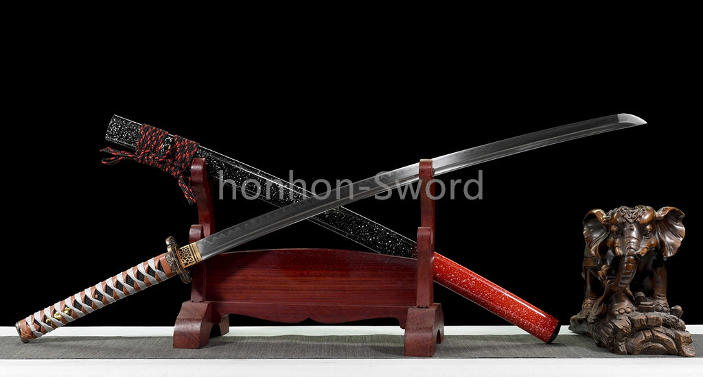 Katana à lame bleue en acier à haute teneur en carbone 1095, épée de samouraï japonais, épée complète noire 