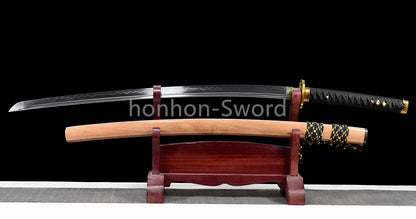 Katana à lame bleue en acier à haute teneur en carbone 1095, épée de samouraï japonais, épée complète noire 