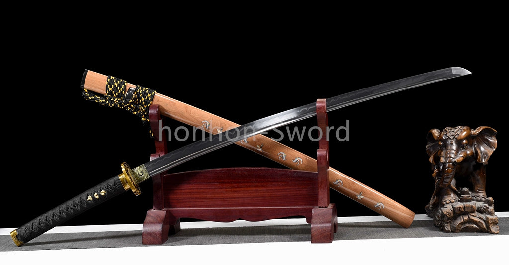 Katana à lame bleue en acier à haute teneur en carbone 1095, épée de samouraï japonais, épée complète noire 