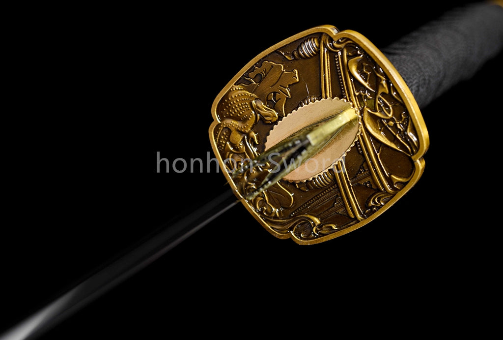 Katana à lame bleue en acier à haute teneur en carbone 1095, épée de samouraï japonais, épée complète noire 