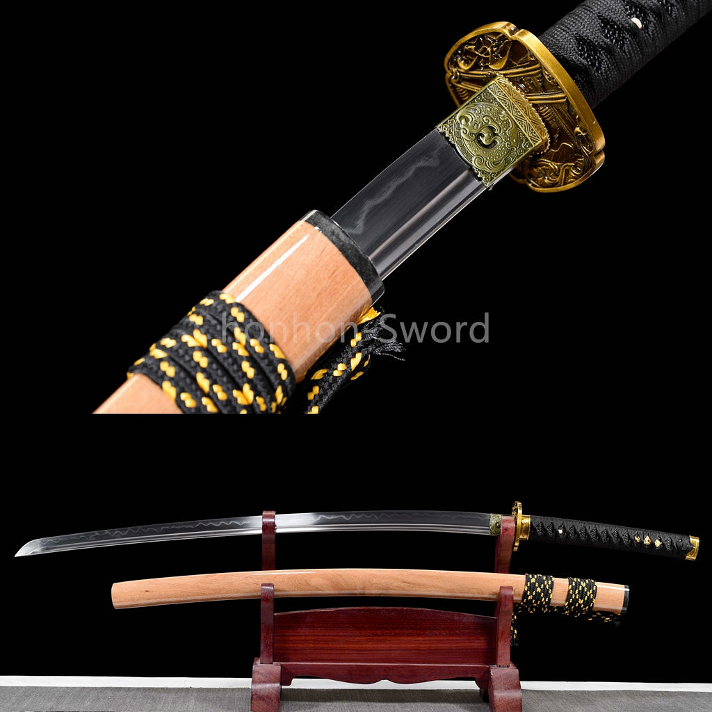 Katana à lame bleue en acier à haute teneur en carbone 1095, épée de samouraï japonais, épée complète noire 