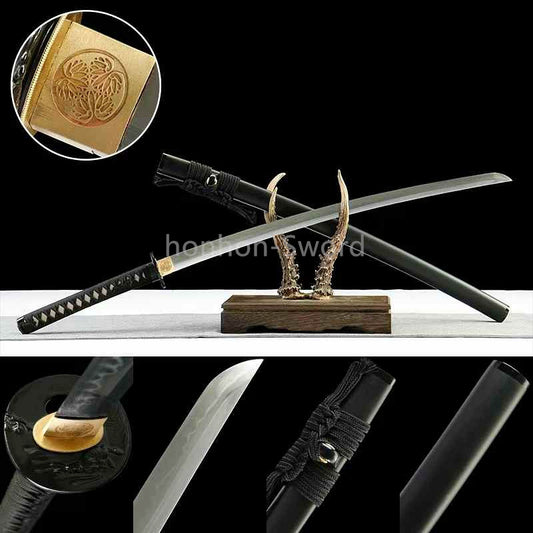 1095 Kohlenstoffstahl Katana Blaue Klinge Japanisches Samurai-Schwert Full Tang Schwarz 