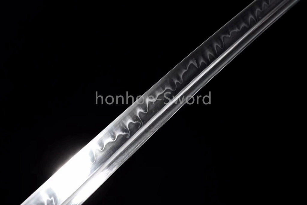 T10 Clay Tempered Japanese Katana Black Samurai Sword Brass Tsuba Full Tang Real