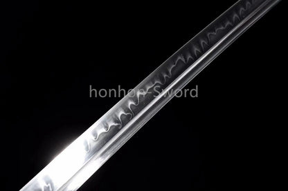 T10 Clay Tempered Japanese Katana Black Samurai Sword Brass Tsuba Full Tang Real