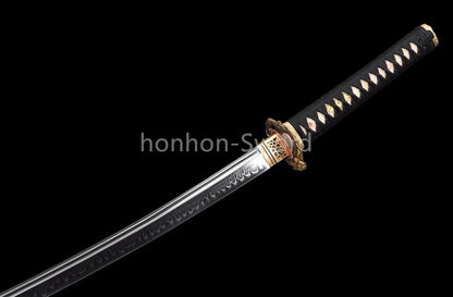 T10 Clay Tempered Japanese Katana Black Samurai Sword Brass Tsuba Full Tang Real