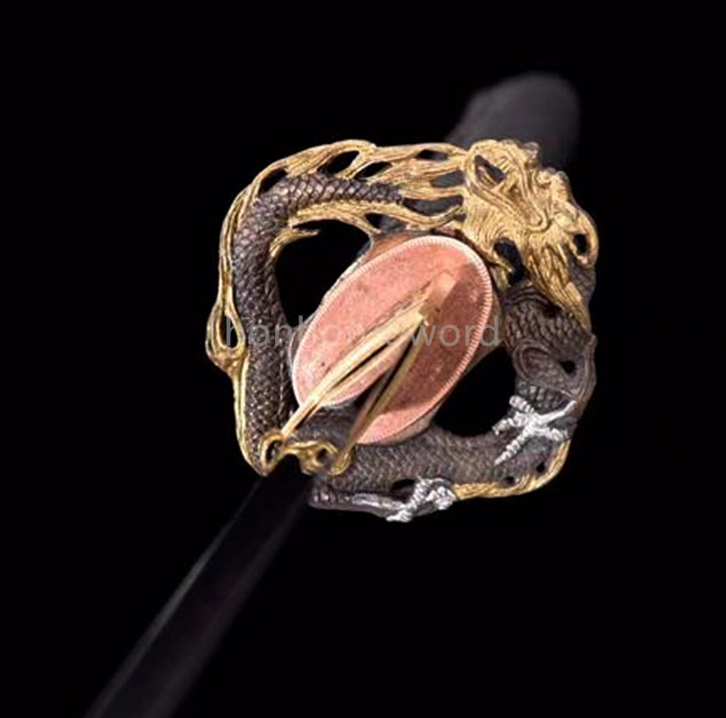 T10 Clay Tempered Japanese Katana Black Samurai Sword Brass Tsuba Full Tang Real