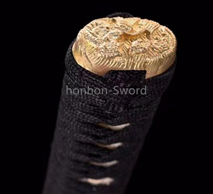 T10 Clay Tempered Japanese Katana Black Samurai Sword Brass Tsuba Full Tang Real