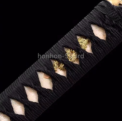 T10 Clay Tempered Japanese Katana Black Samurai Sword Brass Tsuba Full Tang Real
