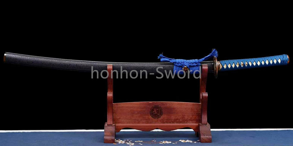 Katana à lame bleue en acier à haute teneur en carbone 1095, épée de samouraï japonais, épée complète noire 
