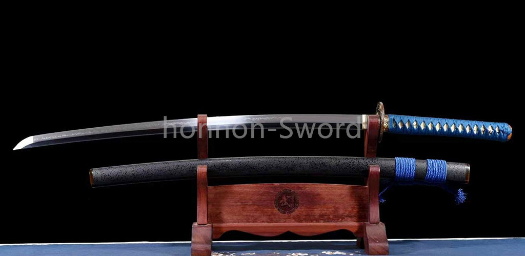 Katana à lame bleue en acier à haute teneur en carbone 1095, épée de samouraï japonais, épée complète noire 