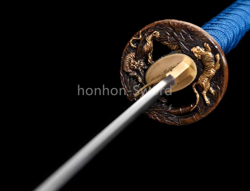 Katana à lame bleue en acier à haute teneur en carbone 1095, épée de samouraï japonais, épée complète noire 