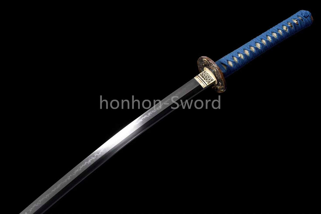 Katana à lame bleue en acier à haute teneur en carbone 1095, épée de samouraï japonais, épée complète noire 