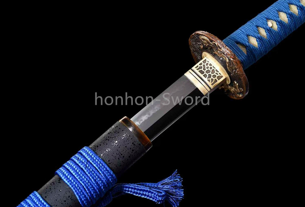 Katana à lame bleue en acier à haute teneur en carbone 1095, épée de samouraï japonais, épée complète noire 