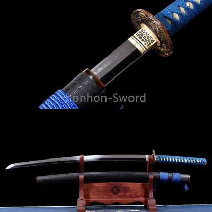 Katana à lame bleue en acier à haute teneur en carbone 1095, épée de samouraï japonais, épée complète noire 