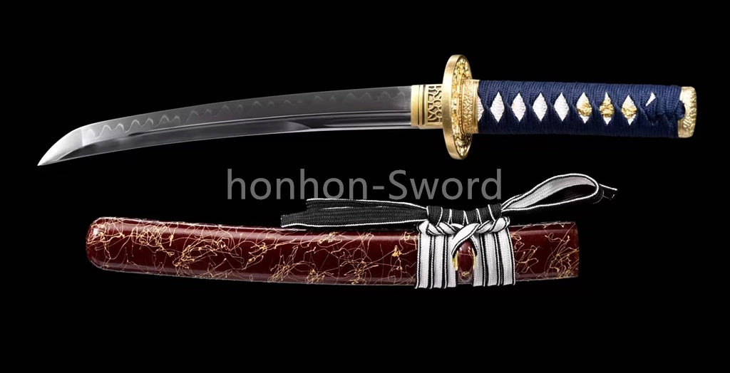 Japanese Tanto T10 Steel Clay Tempered UNOKUBI ZUKURI Brass Samurai Sword Sharp