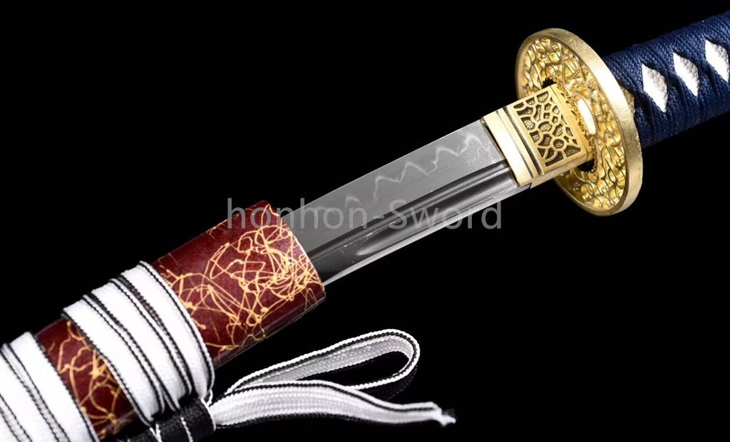Japanese Tanto T10 Steel Clay Tempered UNOKUBI ZUKURI Brass Samurai Sword Sharp
