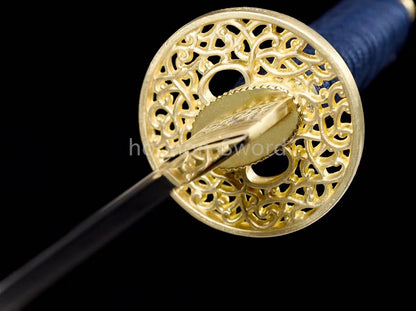 Japanese Tanto T10 Steel Clay Tempered UNOKUBI ZUKURI Brass Samurai Sword Sharp