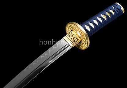 Japanese Tanto T10 Steel Clay Tempered UNOKUBI ZUKURI Brass Samurai Sword Sharp