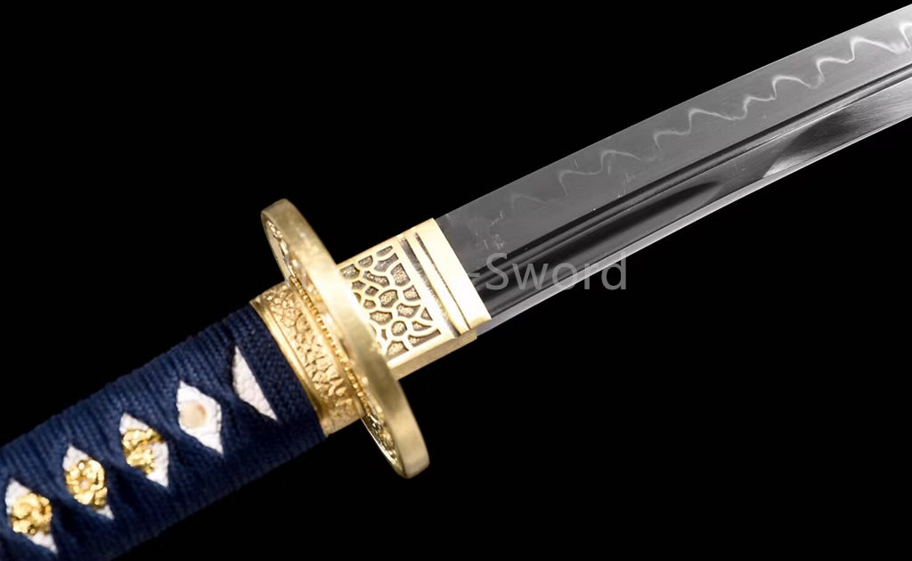 Japanese Tanto T10 Steel Clay Tempered UNOKUBI ZUKURI Brass Samurai Sword Sharp