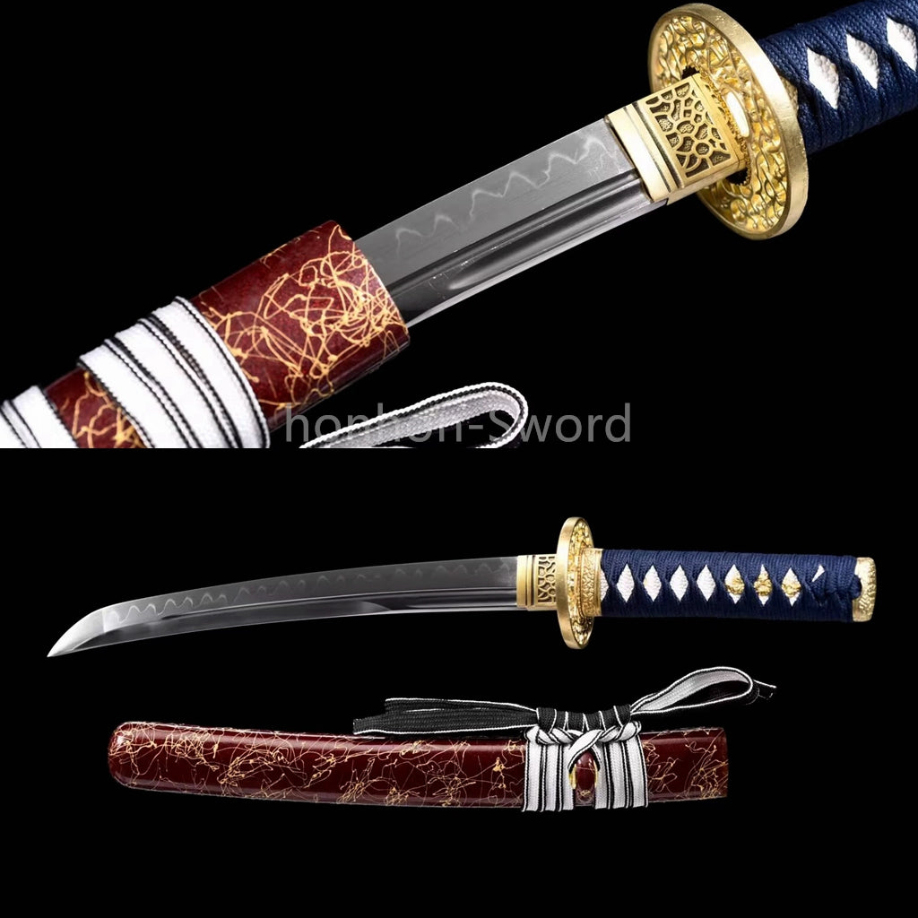 Japanese Tanto T10 Steel Clay Tempered UNOKUBI ZUKURI Brass Samurai Sword Sharp