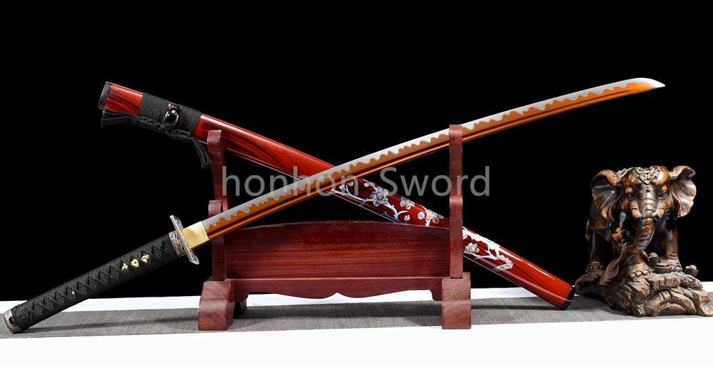 Katana à lame bleue en acier à haute teneur en carbone 1095, épée de samouraï japonais, épée complète noire 