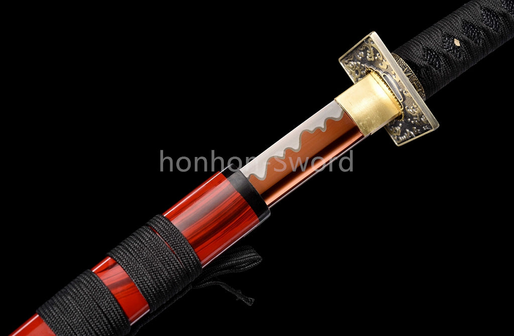 Katana à lame bleue en acier à haute teneur en carbone 1095, épée de samouraï japonais, épée complète noire 