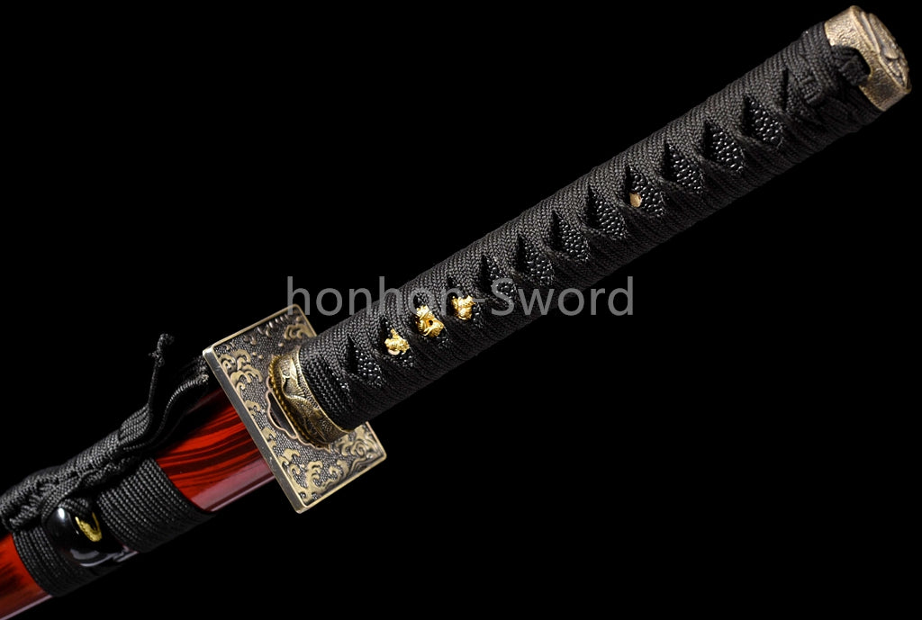 Katana à lame bleue en acier à haute teneur en carbone 1095, épée de samouraï japonais, épée complète noire 