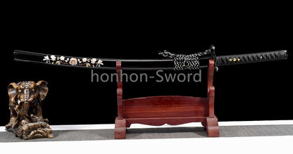 1095 Kohlenstoffstahl Katana Blaue Klinge Japanisches Samurai-Schwert Full Tang Schwarz 