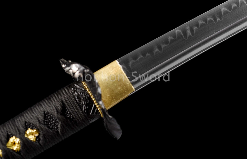 1095 Kohlenstoffstahl Katana Blaue Klinge Japanisches Samurai-Schwert Full Tang Schwarz 