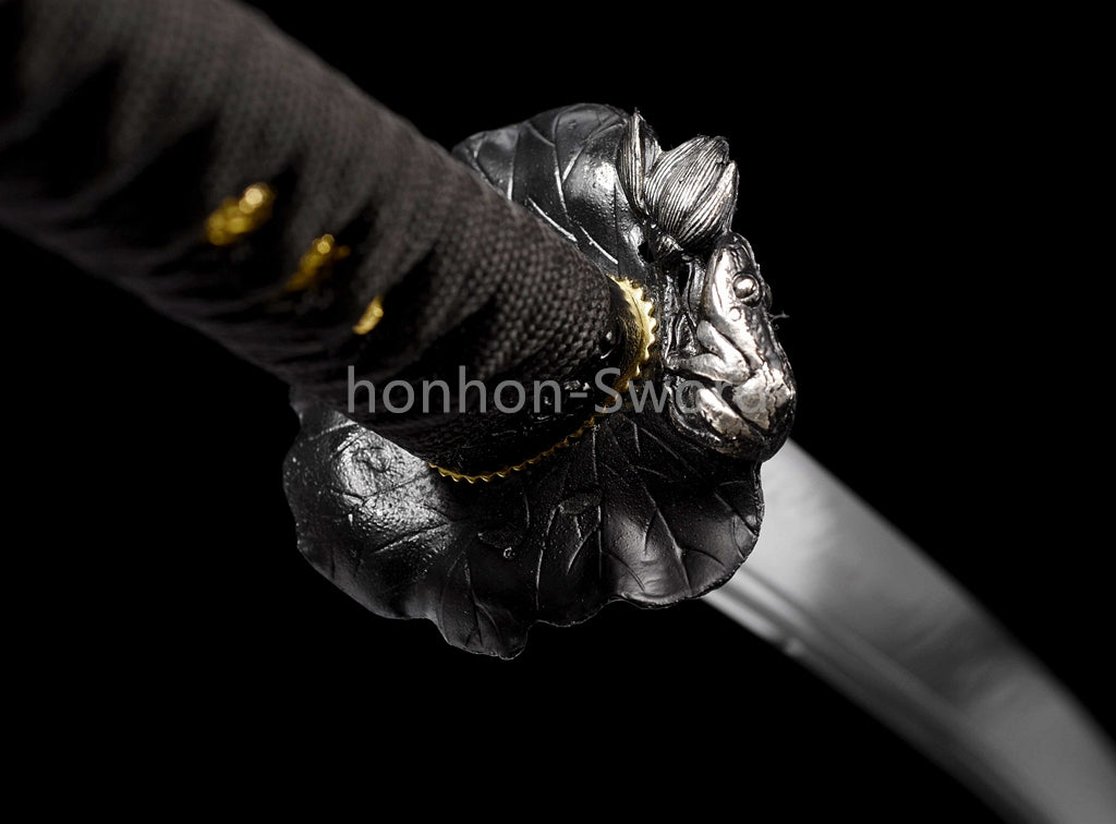 1095 Kohlenstoffstahl Katana Blaue Klinge Japanisches Samurai-Schwert Full Tang Schwarz 