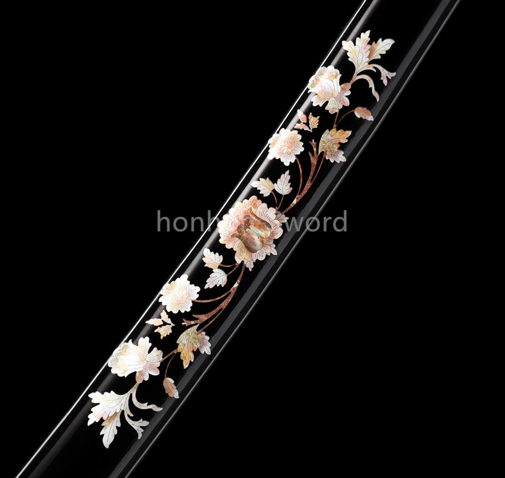 1095 Kohlenstoffstahl Katana Blaue Klinge Japanisches Samurai-Schwert Full Tang Schwarz 