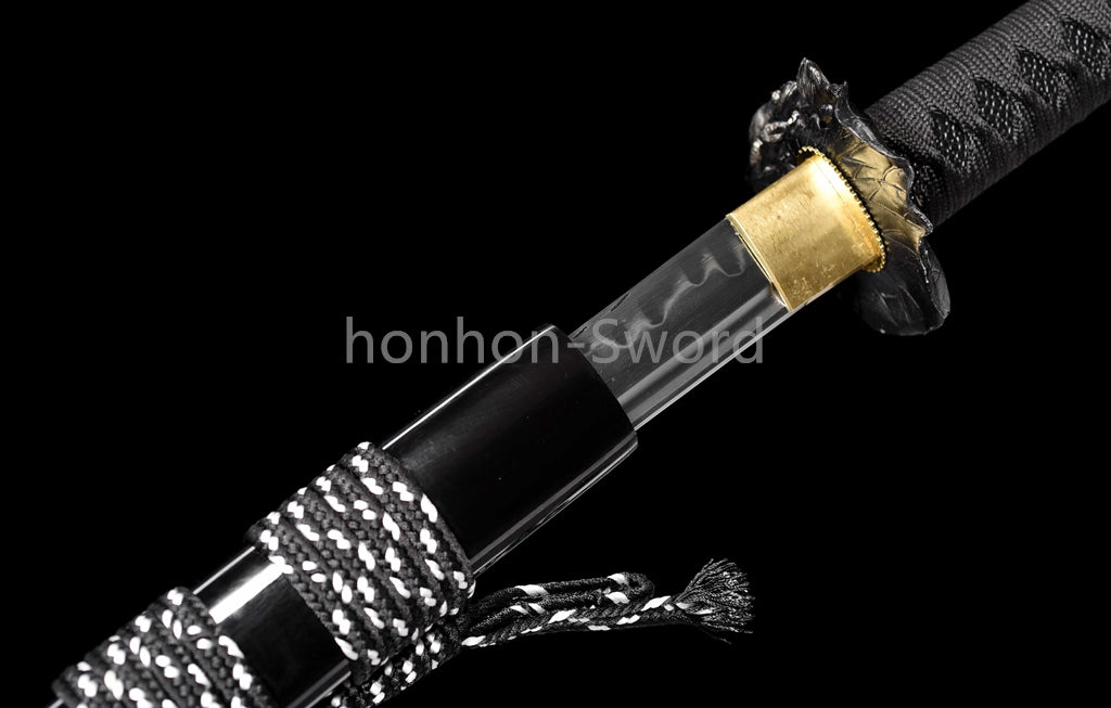 1095 Kohlenstoffstahl Katana Blaue Klinge Japanisches Samurai-Schwert Full Tang Schwarz 