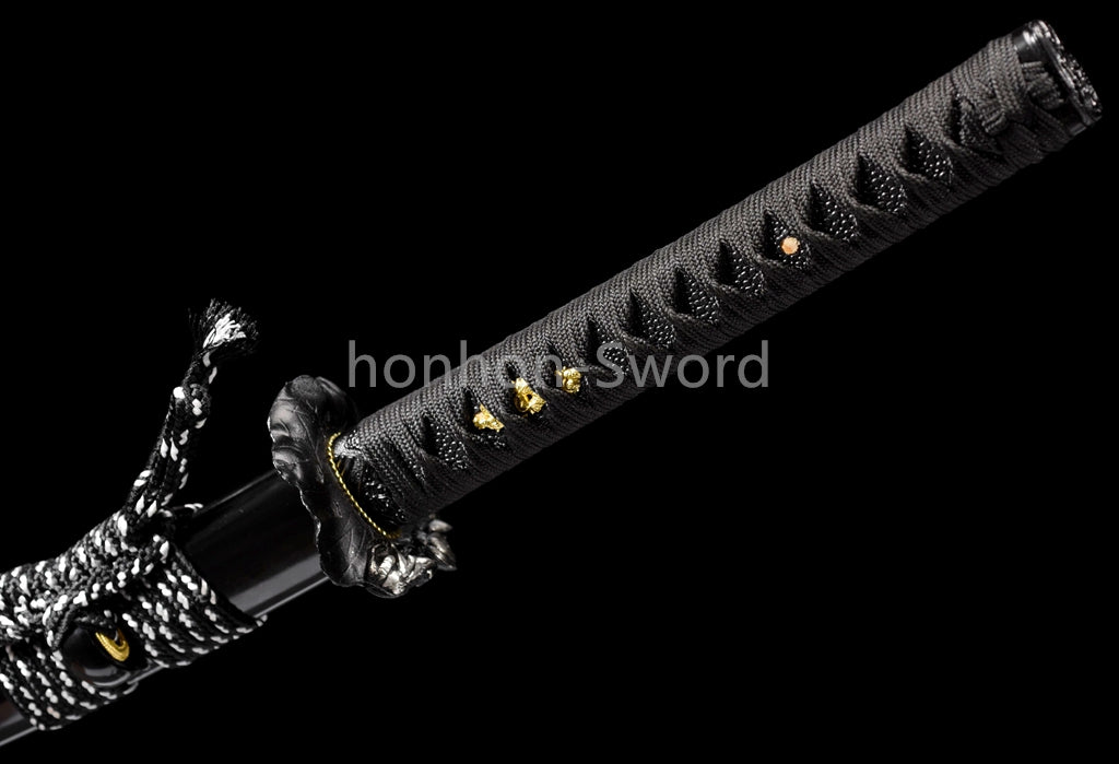 1095 Kohlenstoffstahl Katana Blaue Klinge Japanisches Samurai-Schwert Full Tang Schwarz 