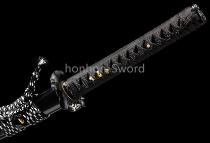 1095 Kohlenstoffstahl Katana Blaue Klinge Japanisches Samurai-Schwert Full Tang Schwarz 