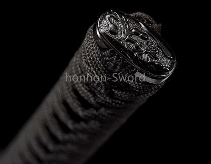 1095 Kohlenstoffstahl Katana Blaue Klinge Japanisches Samurai-Schwert Full Tang Schwarz 