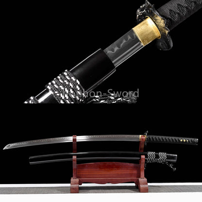 1095 Kohlenstoffstahl Katana Blaue Klinge Japanisches Samurai-Schwert Full Tang Schwarz 