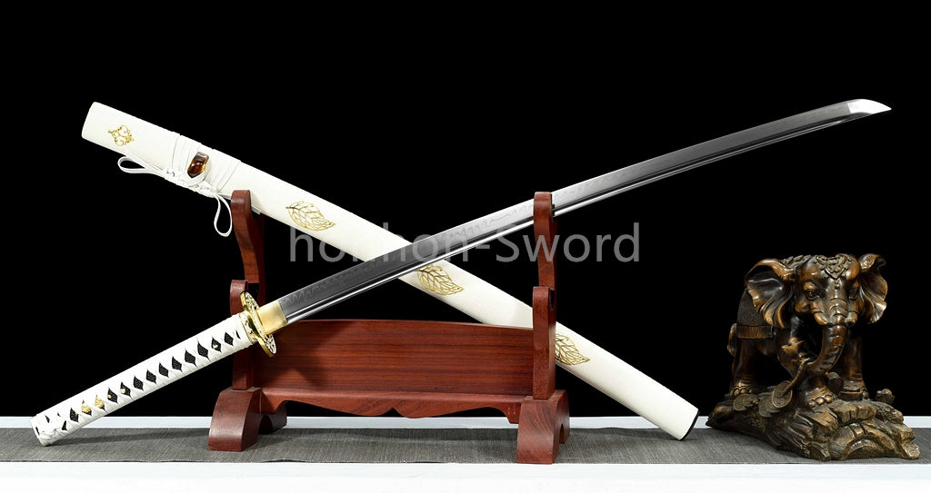 Katana à lame bleue en acier à haute teneur en carbone 1095, épée de samouraï japonais, épée complète noire 