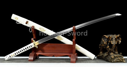 Katana à lame bleue en acier à haute teneur en carbone 1095, épée de samouraï japonais, épée complète noire 