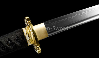 1095 Kohlenstoffstahl Katana Blaue Klinge Japanisches Samurai-Schwert Full Tang Schwarz 