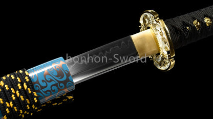 1095 Kohlenstoffstahl Katana Blaue Klinge Japanisches Samurai-Schwert Full Tang Schwarz 