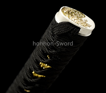 1095 Kohlenstoffstahl Katana Blaue Klinge Japanisches Samurai-Schwert Full Tang Schwarz 