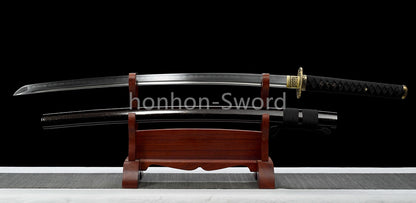 T10 Clay Tempered Japanese Katana Samurai Sword Brass Tsuba Full Tang For Battle