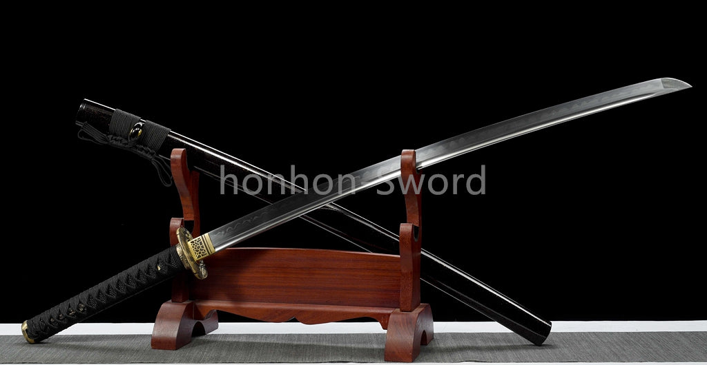 T10 Clay Tempered Japanese Katana Samurai Sword Brass Tsuba Full Tang For Battle