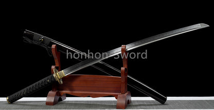 T10 Clay Tempered Japanese Katana Samurai Sword Brass Tsuba Full Tang For Battle