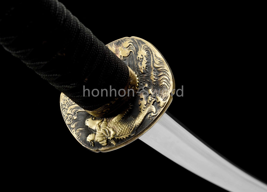 T10 Clay Tempered Japanese Katana Samurai Sword Brass Tsuba Full Tang For Battle