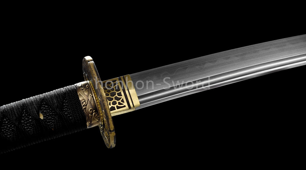 T10 Clay Tempered Japanese Katana Samurai Sword Brass Tsuba Full Tang For Battle