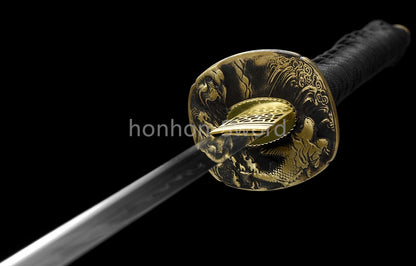 T10 Clay Tempered Japanese Katana Samurai Sword Brass Tsuba Full Tang For Battle