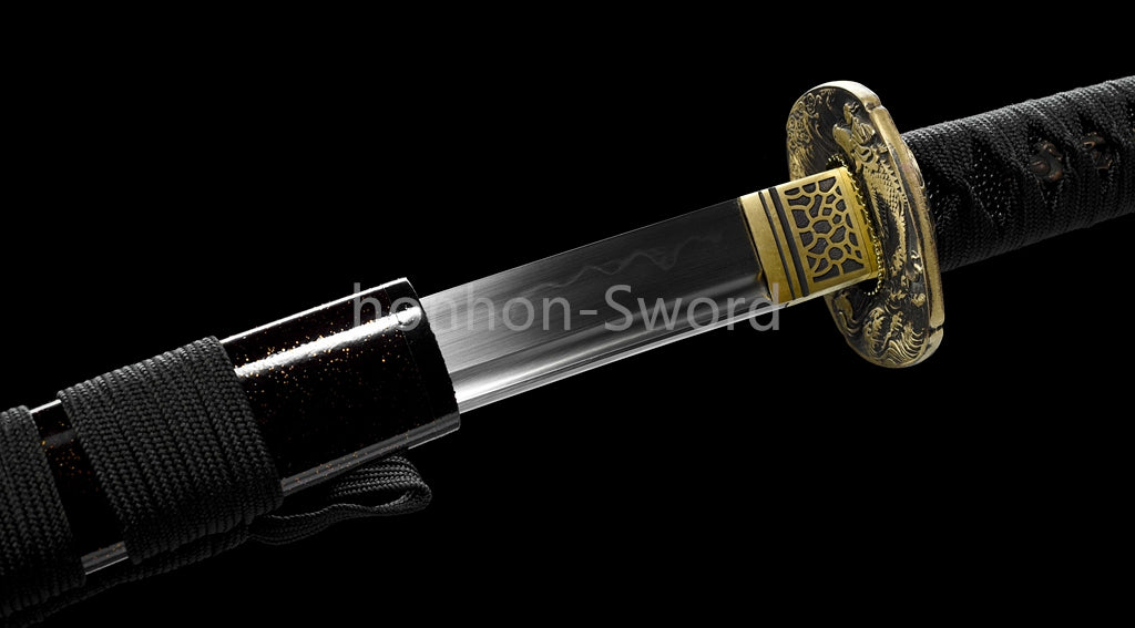 T10 Clay Tempered Japanese Katana Samurai Sword Brass Tsuba Full Tang For Battle
